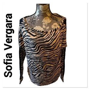 SOFIA VERGARA Animal Print Bateau Neck Loungewear Top medium 8/10 Mob Wife